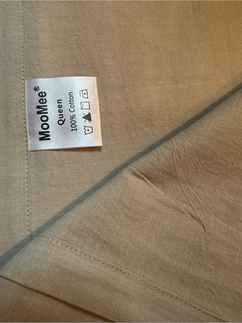 MooMee Queen 100% Washed Cotton Sheet Set Linen Look Taupe Beige